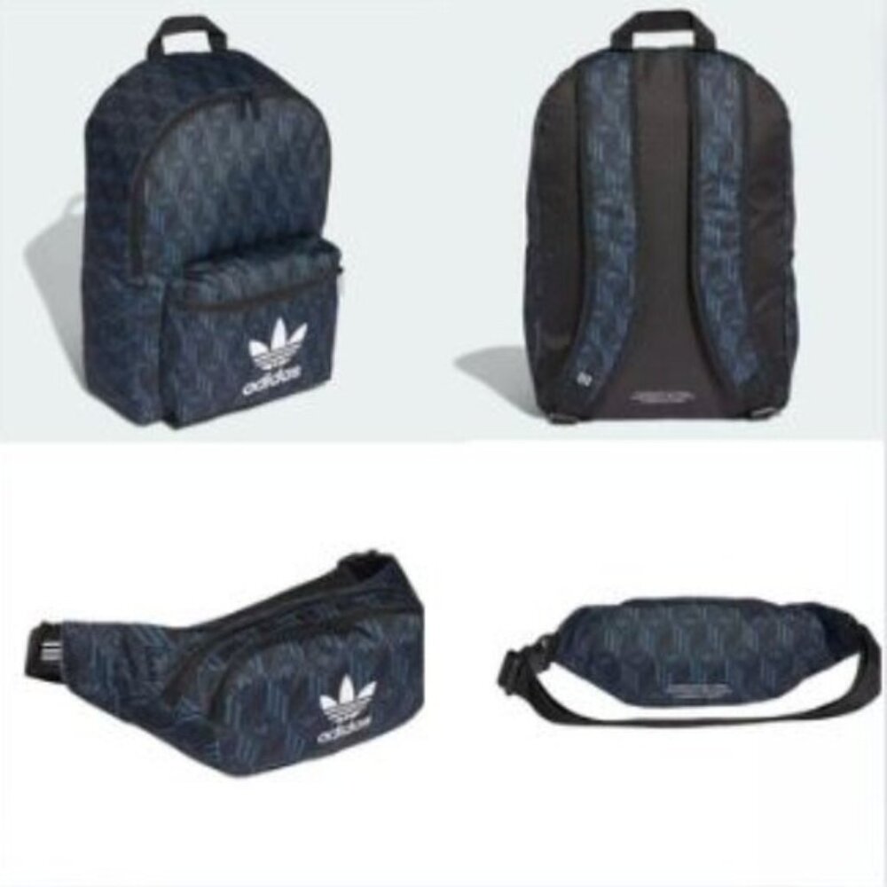 didas Blue Black Monogram Backpack & Adjustable Blue Black Monogram Waist Bag